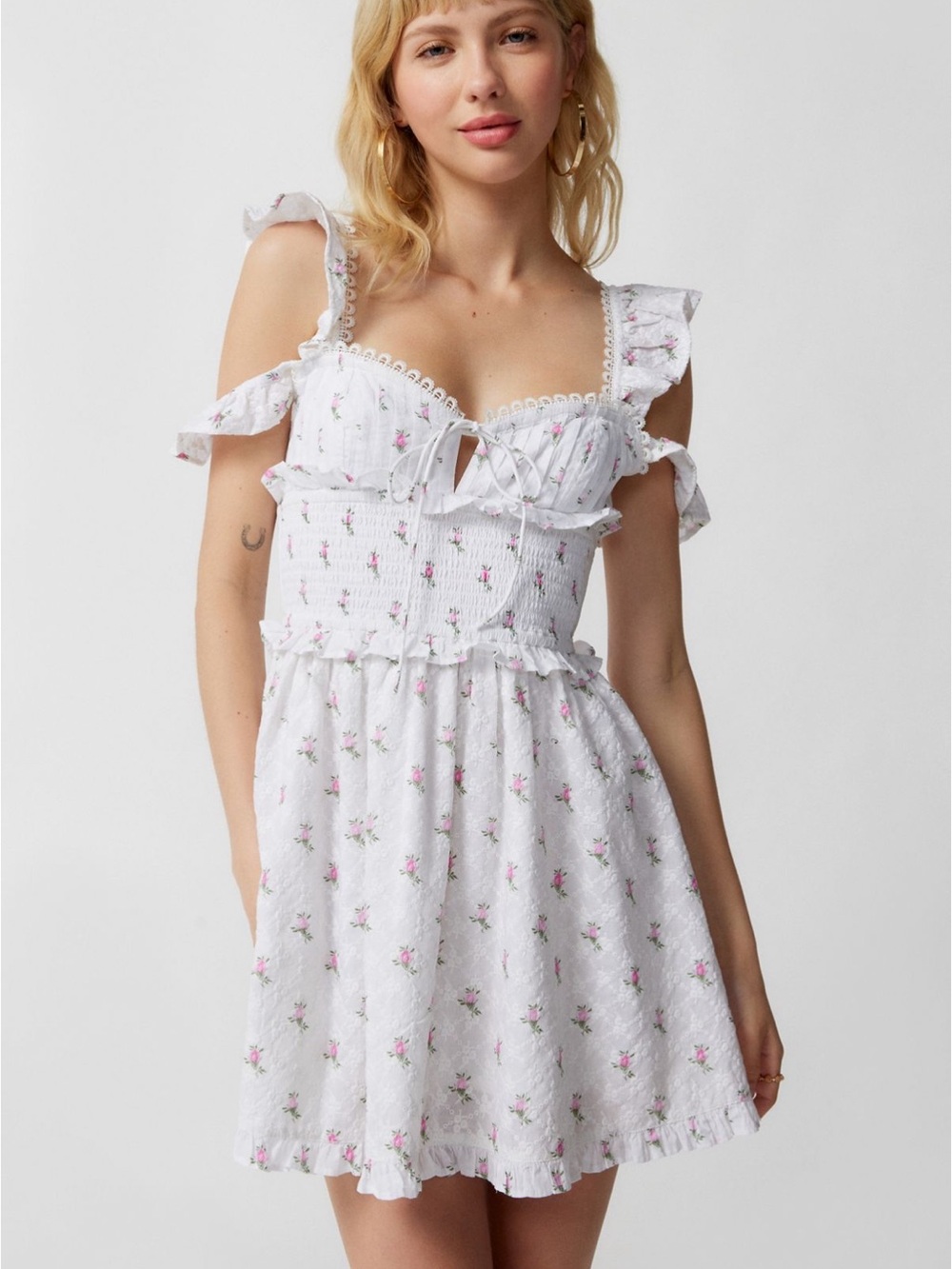 For love and Lemons Palermo ruffle cold shoulder floral mini dress